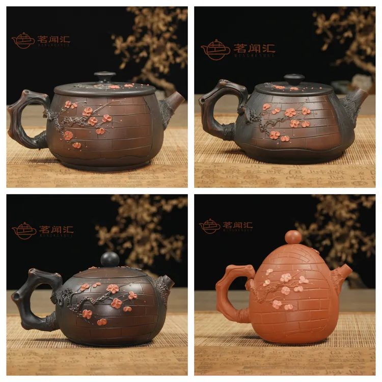 茗闻汇-建水紫陶-古法全手工-仿生梅花汉瓦石瓢西施龙蛋-茶壶茶具