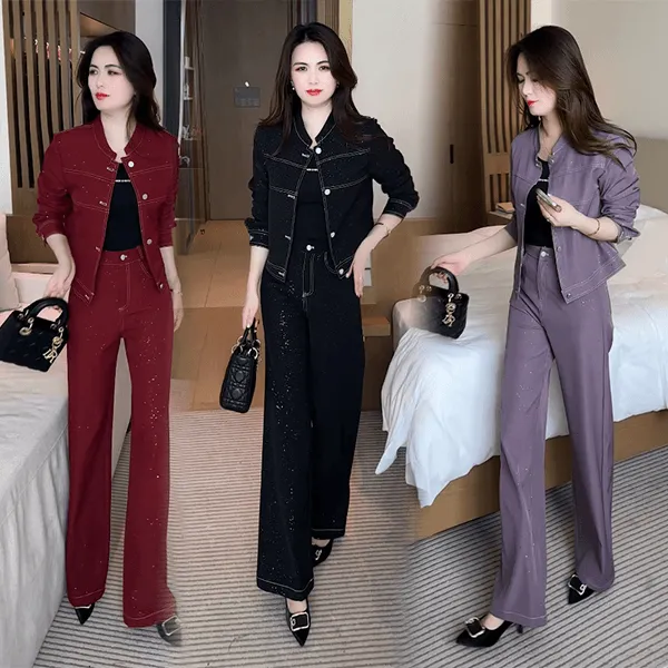 极简风时尚套装女2025秋季新款韩版静奢风短外套阔腿裤两件套通勤