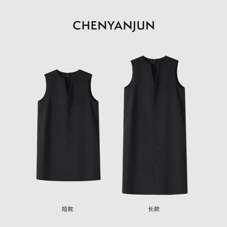 陈妍君【1oo羊毛秋冬V领极简风毛呢连衣裙】CYJ-TTO124-T112