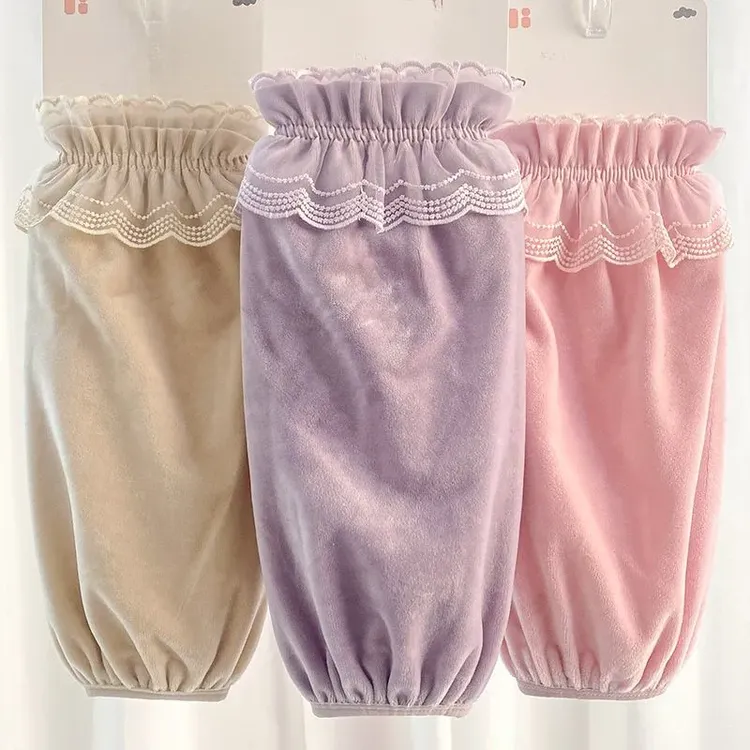 秋冬羽绒服袖套女工作防脏长款套袖成人家务厨房蕾丝花边护手袖头