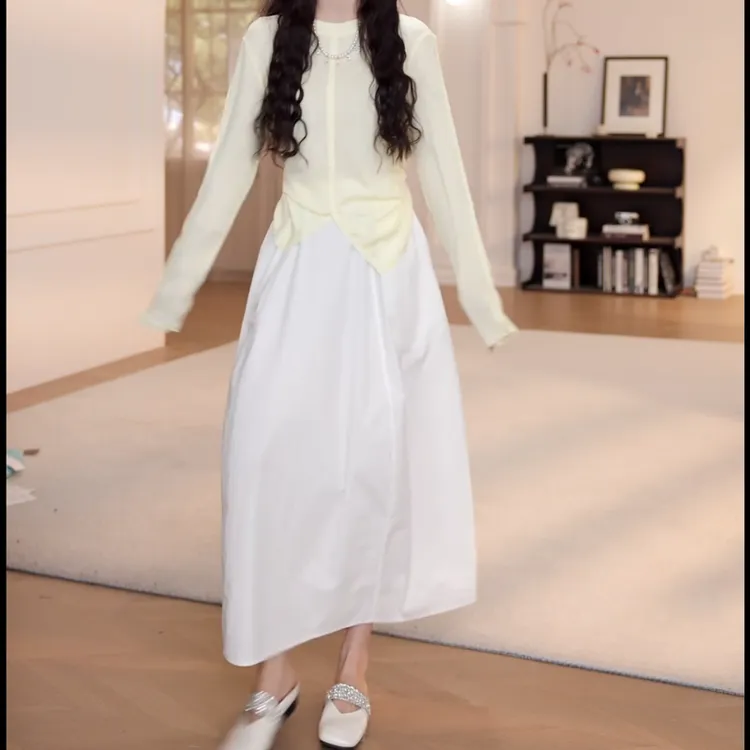 2025新款夏季百搭防晒长袖T恤+显瘦松紧拉链半身裙LK2503146