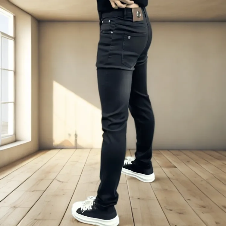 男士秋冬深色牛仔裤厚款休闲裤百搭修身休闲直筒弹力男士长裤轻奢