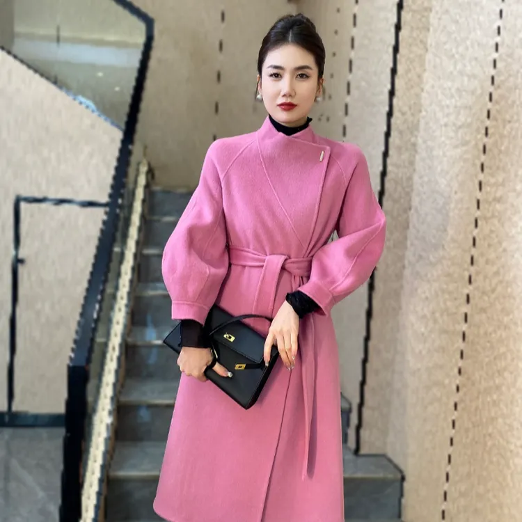 【俊英】秋冬女毛呢外套厚款中长款冬季修身大衣毛呢显瘦外套大裙摆