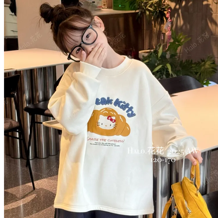 2025冬款加绒加厚套头针织立体kitty款童趣设计卫衣25990