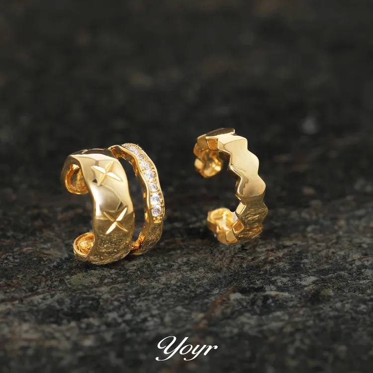 YOYR 铜合金耳饰 法式锆钻波浪耳骨夹两件套耳夹轻奢高级感耳骨夹