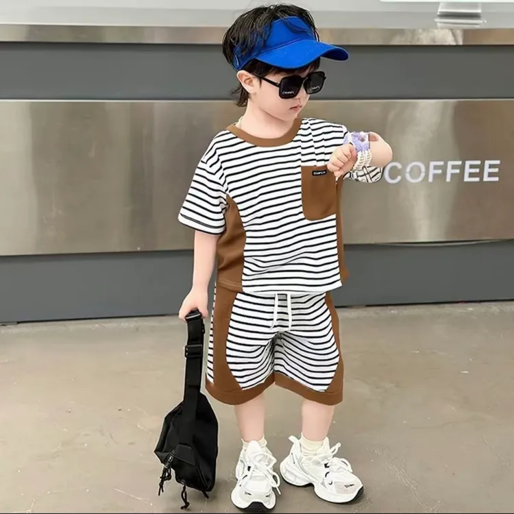 2025夏季新款套装儿童男童女童中大童拼色刺绣休闲百搭套装03
