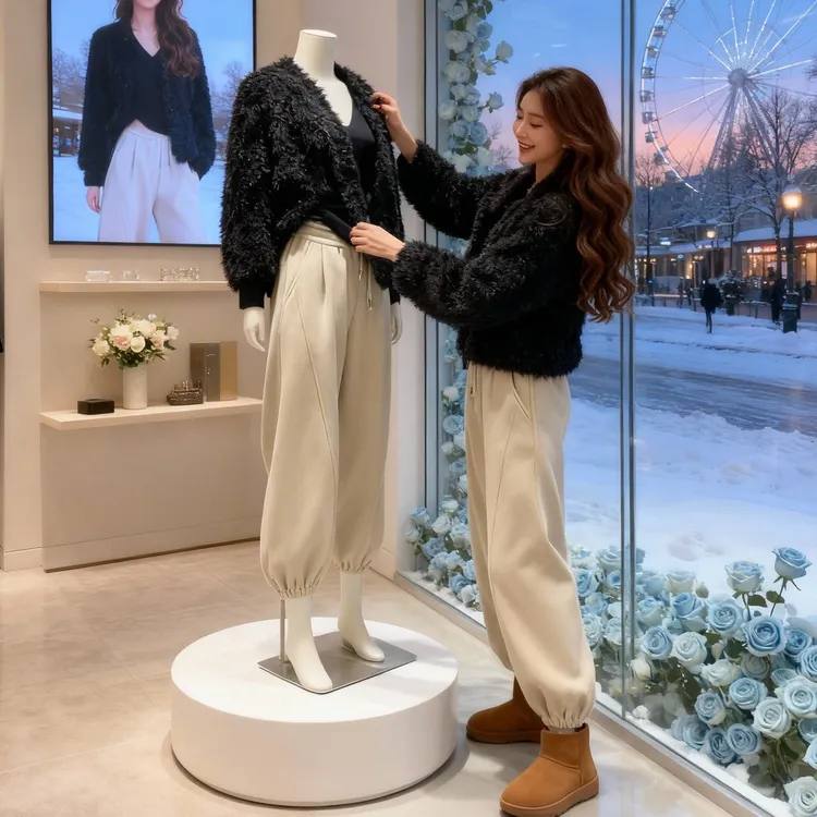 小众炸街高级感女装女士裤子加绒束脚卫裤冬季新款百搭休闲运动裤