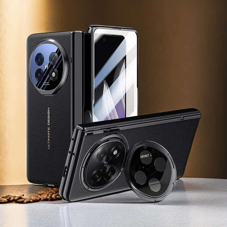 oppofindn5手机壳电镀素皮时尚防摔镜头支架壳膜一体式全包适用