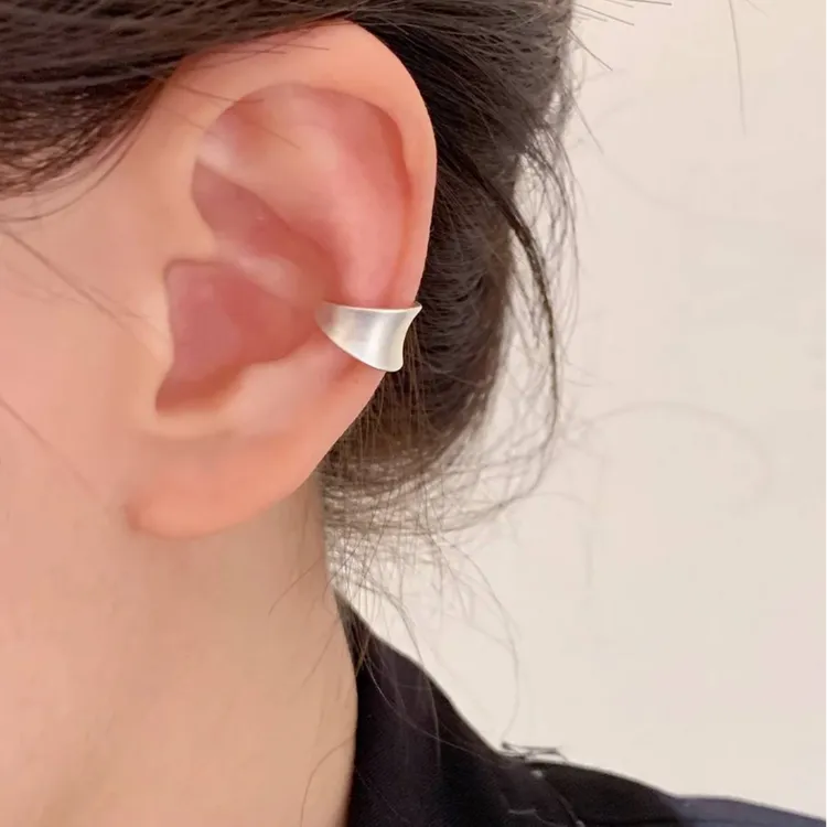 纯铜耳饰 拉丝银色几何耳骨夹无耳洞高级感新款耳夹酷帅冷淡耳饰