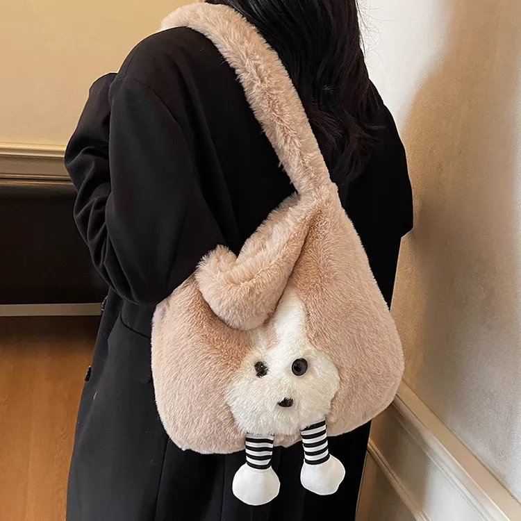 大容量毛绒包包女秋冬新款毛茸茸兔子托特包学生可爱单肩斜挎包TJ