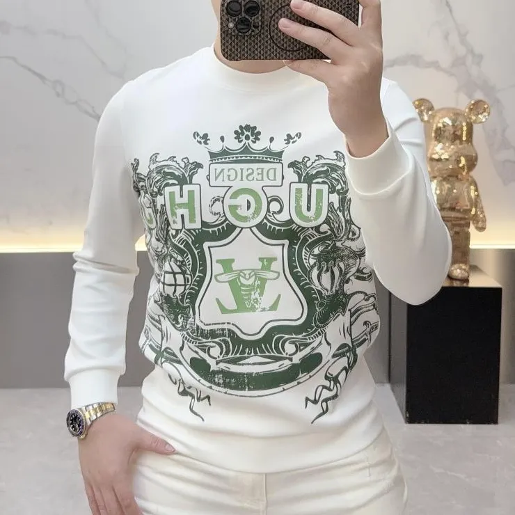 秋季新款时尚潮牌印花个性打底衫男圆领休闲轻奢百搭长袖卫衣男款