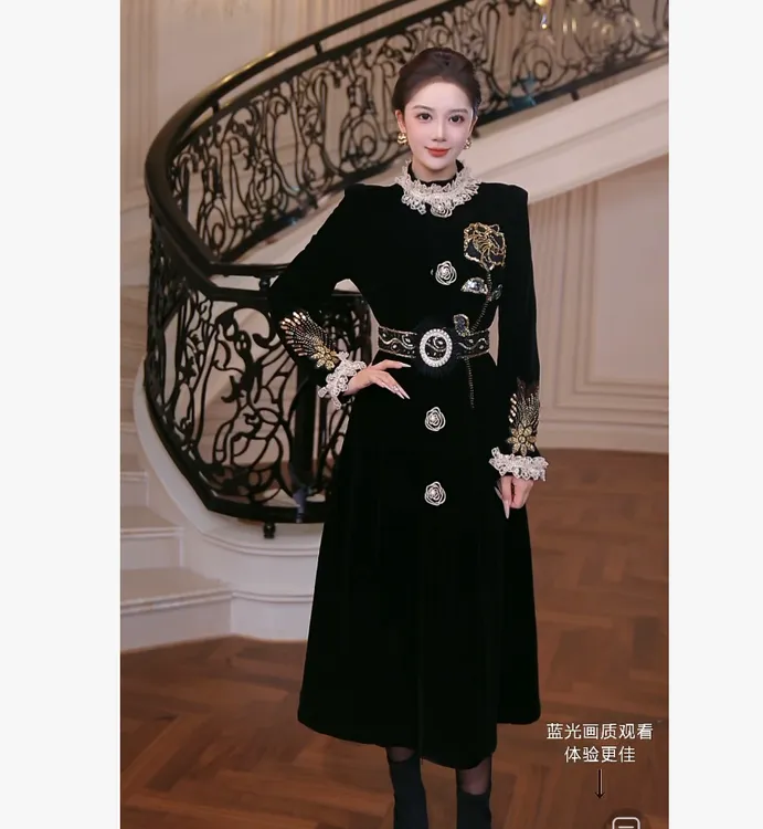 【芙娜妮】2025秋冬外套设计感百搭欧式连衣裙中长款保暖FG2531220A