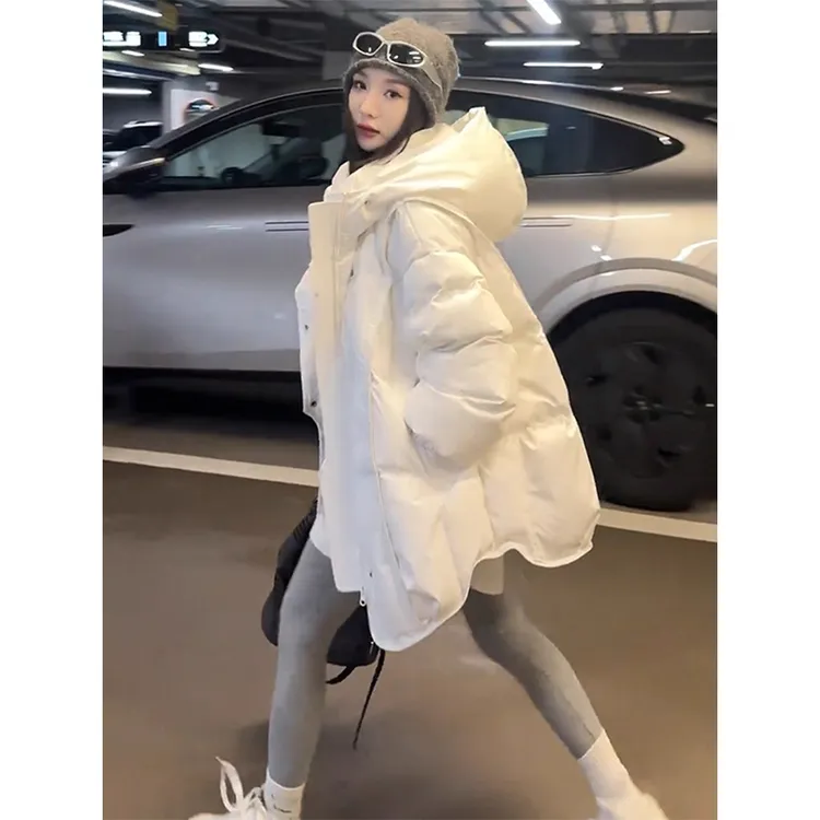 韩版百搭宽松连帽单排扣棉服潮欧货2025冬季新款时尚休闲纯色外套