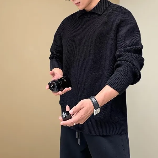 300斤大码男装【绅士翻领设计感】简约毛衣冬季针织衫毛线衣潮INS