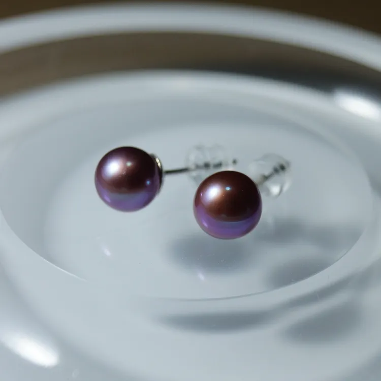 天然紫色淡水珍珠耳钉925银耳针气质高贵时尚百搭