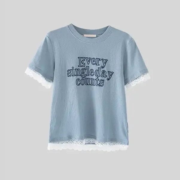蕾丝上衣女2025新款时尚款洋气百搭休闲夏季正肩短袖t恤女6766