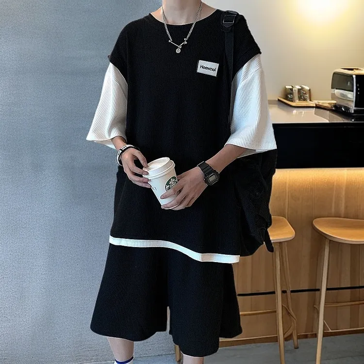 夏季男童短袖t恤套装新款两件套男孩春装洋气时髦帅气男童春装t恤