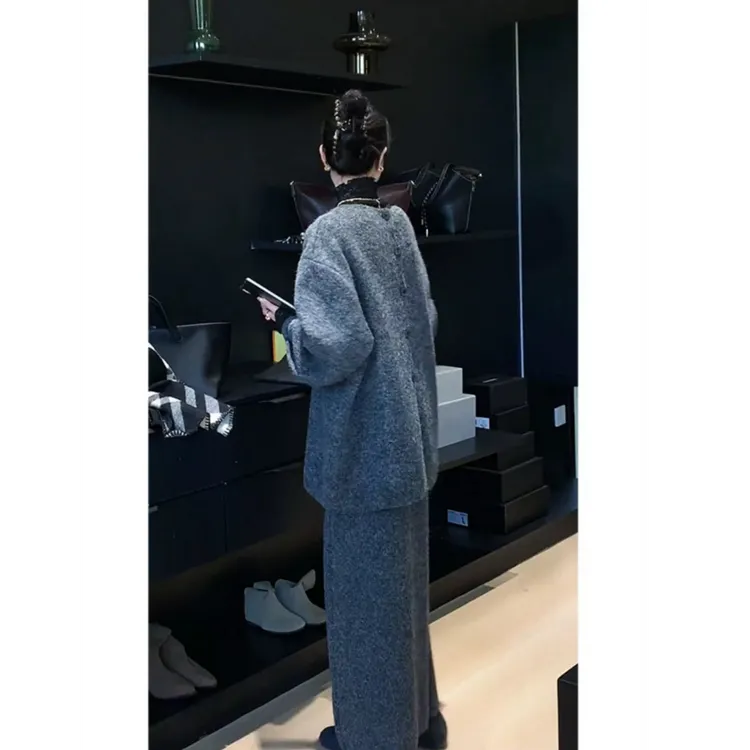 甜美静奢风时尚半身裙套装休闲小个子上衣加厚针织时尚显瘦冬季女