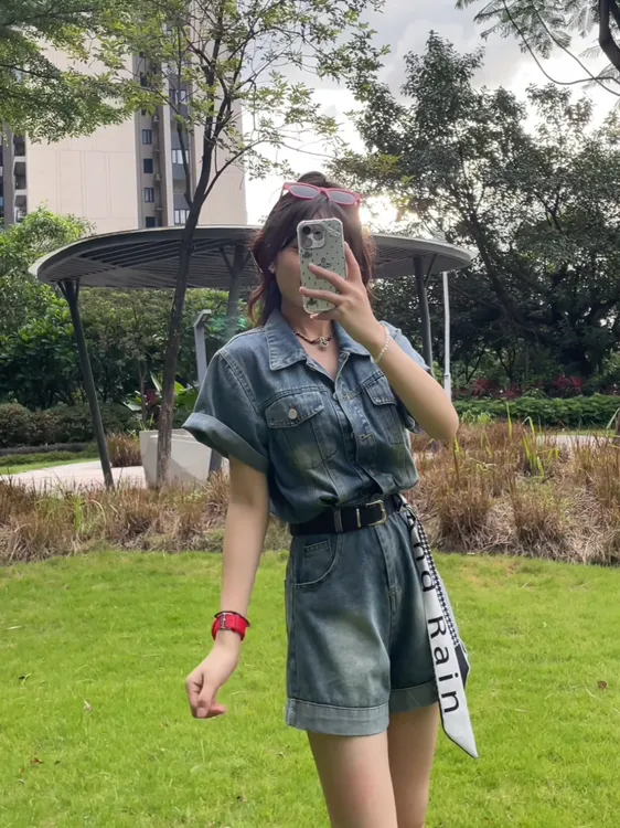 港风复古牛仔连体裤女2025年夏季新款美式辣妹设计感收腰高腰