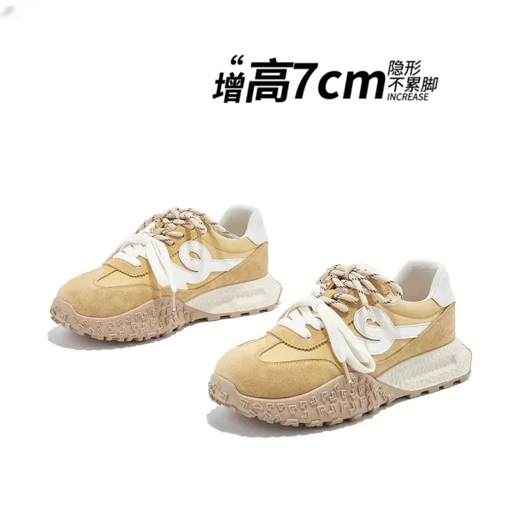 真皮复古内增高7cm德训鞋女低帮休闲阿甘鞋2025款百搭休闲运动鞋