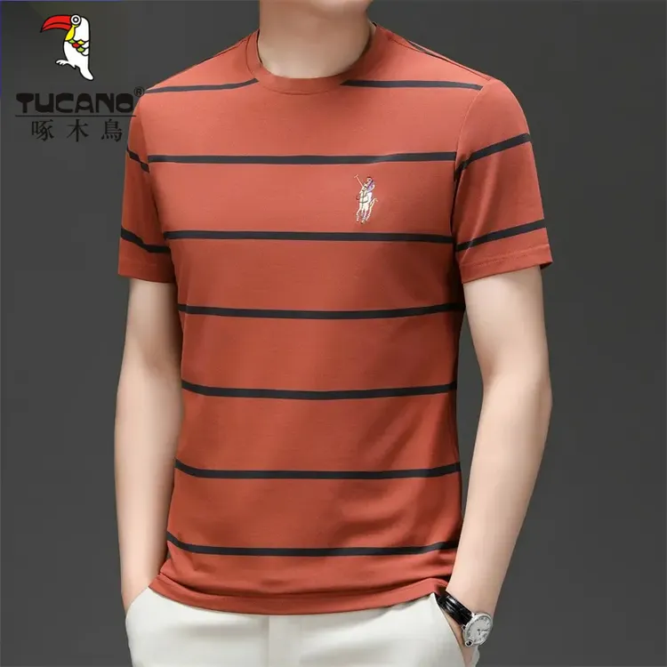 啄木鸟短袖T恤t恤男士夏季新薄款条纹圆领上衣休闲半袖体恤衫男装