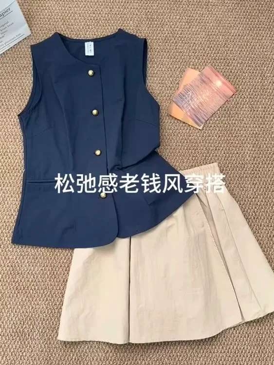 2025夏日穿搭多巴胺无袖上衣绝美小套装裙新款2025女装休闲慵懒风