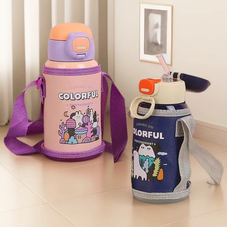 定制批发304不锈钢一键弹盖提绳杯套便携出门儿童保温杯可刻logo