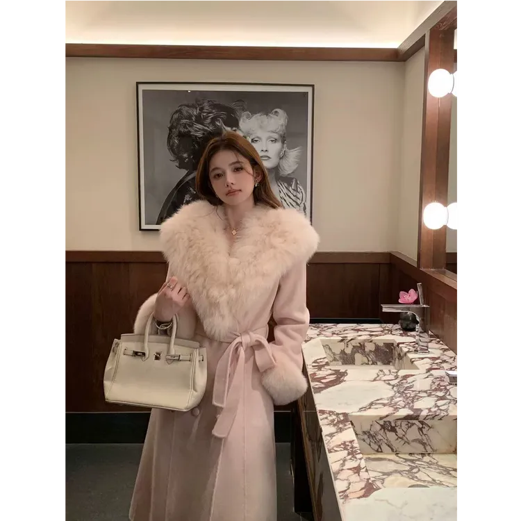 2025秋冬毛呢新款毛领中长款双面呢大衣女S111282