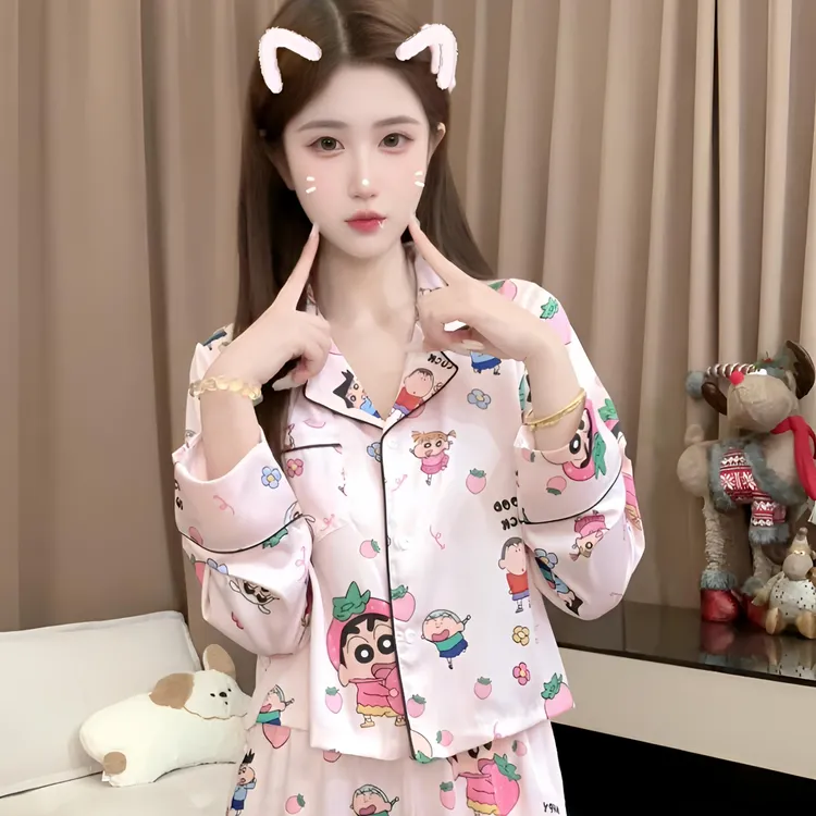（草莓小新长袖）秋季气质可爱休闲显瘦睡衣女长袖家居服套装可外穿