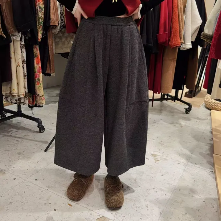 福利款不退换！！！羊毛混纺加绒加厚时尚宽松毛呢休闲裤P25545