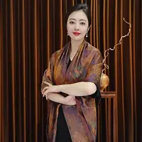 【睡莲】135*135湖丝老料大方巾四季款百搭女士双面戴国风披肩围巾