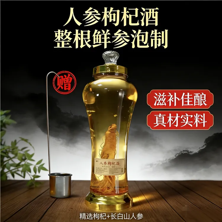 高坛玻璃瓶人参枸杞酒52度5000ml*1坛自饮赠送打酒提