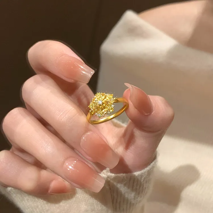 铜合金戒指 爆闪！小碎钻雪花开口戒指女食指戒开口指环小众设计