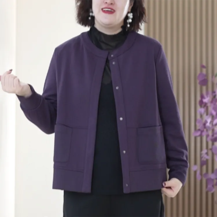 穆希纹圆领棒球服短款外套提花绣线百搭有型大码春季新款夹克女潮