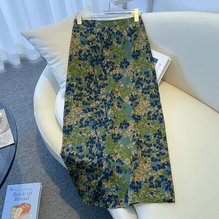 拉夏贝尔碎花半身裙中长款女夏季薄2025新款印花包臀裙垂感a字裙