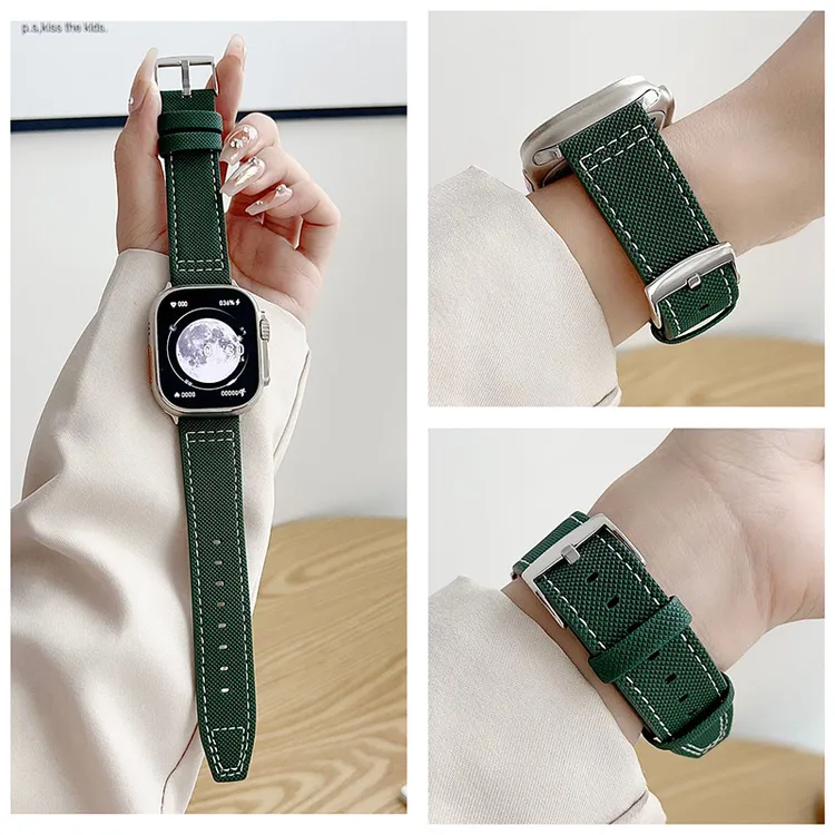 适用苹果apple iwatch11S10Ultra3SE2飞行员纹理皮针扣款S9手表带