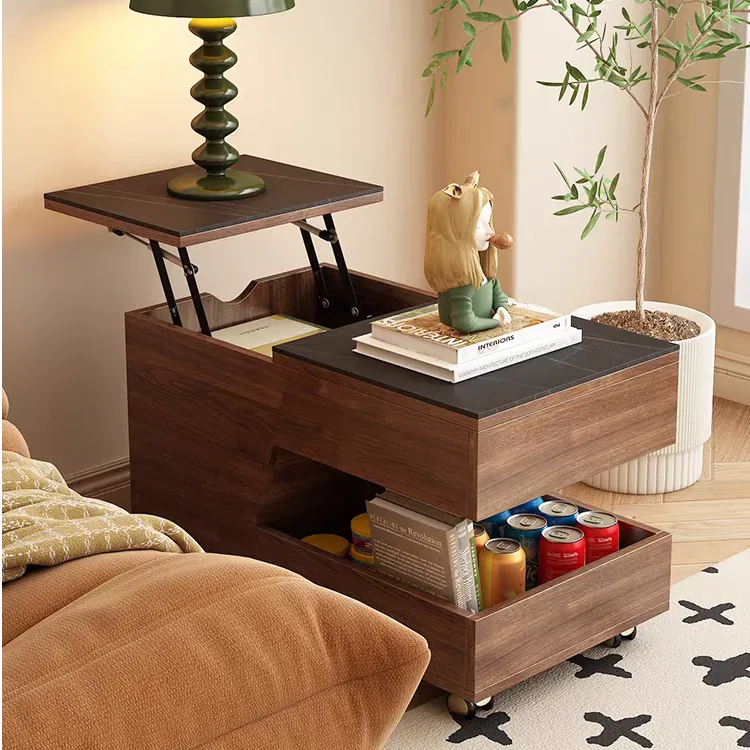 实木中古风可移动边几带轮茶几卧室客厅沙发家用床头升降桌