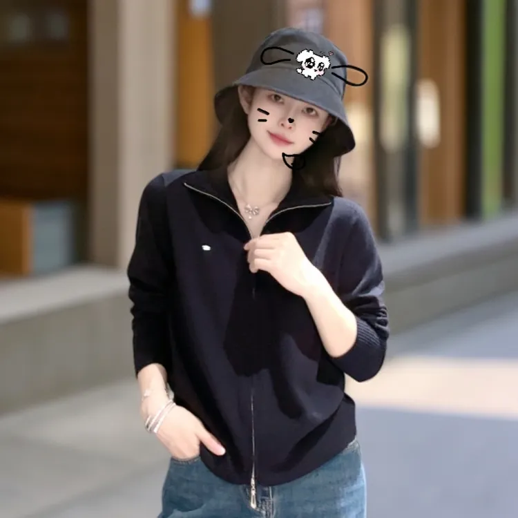 宿慕SUMU双拉链开衫毛衣女2025新款秋冬洋气长袖针织衫女装9921 