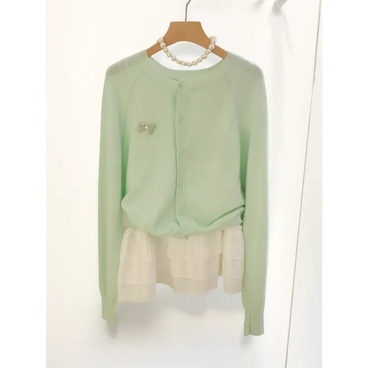 真心舒服！巨推荐！清新绿色针织衫女单排扣开衫秋季慵懒感百搭上衣