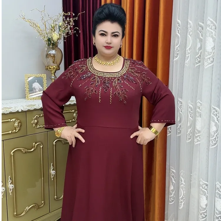 中长裙大码连衣裙不褪色成人圆领通勤风拉链中腰