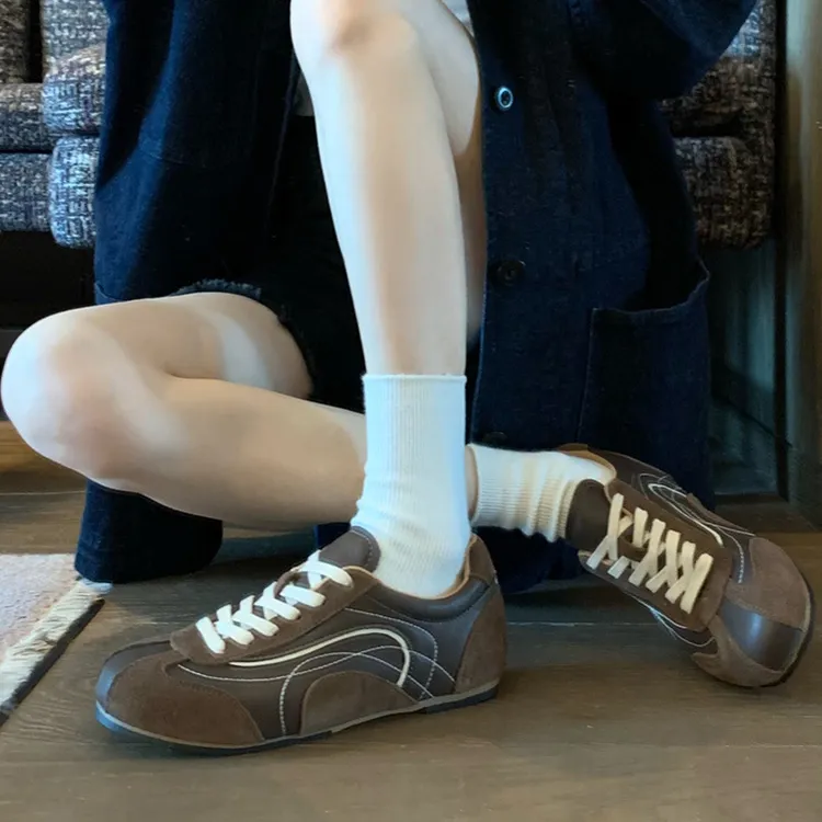 浪宸2025新款小众圆头古百搭复古薄底德训鞋女ins软底轻便单鞋