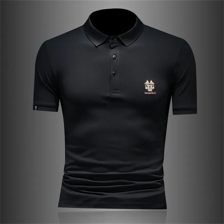 贾鲁萨加高端时尚短袖POLO衫男夏季休闲潮牌修身透气刺绣翻领T恤