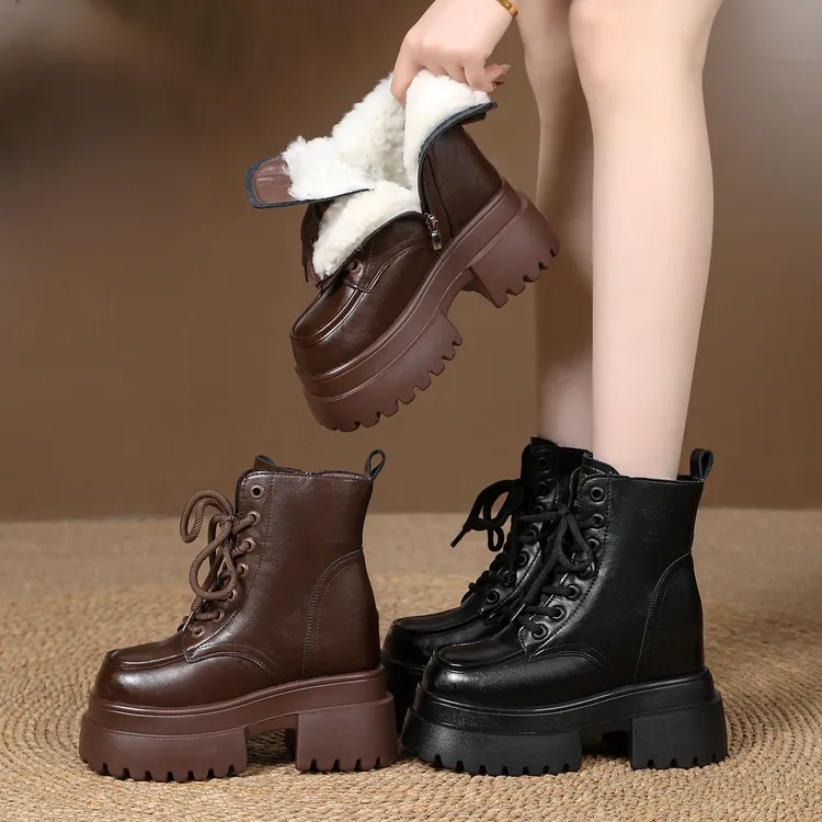 【跟高10厘米】高跟厚底马丁靴女鞋2025秋冬季新款小个子短筒靴子潮