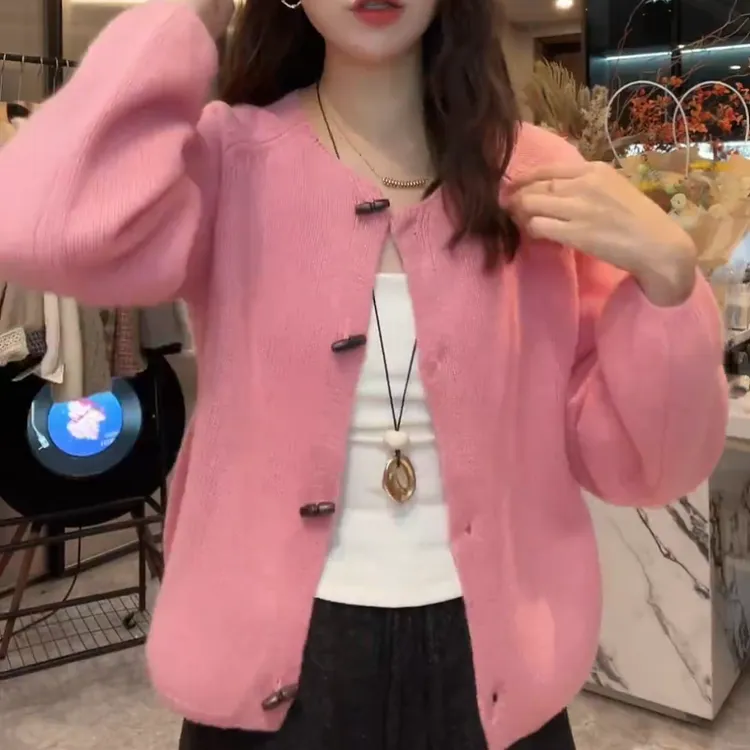 【自在风雅】秋季慵懒风纯欲女装韩版纯色毛衣开衫外套LK2507140