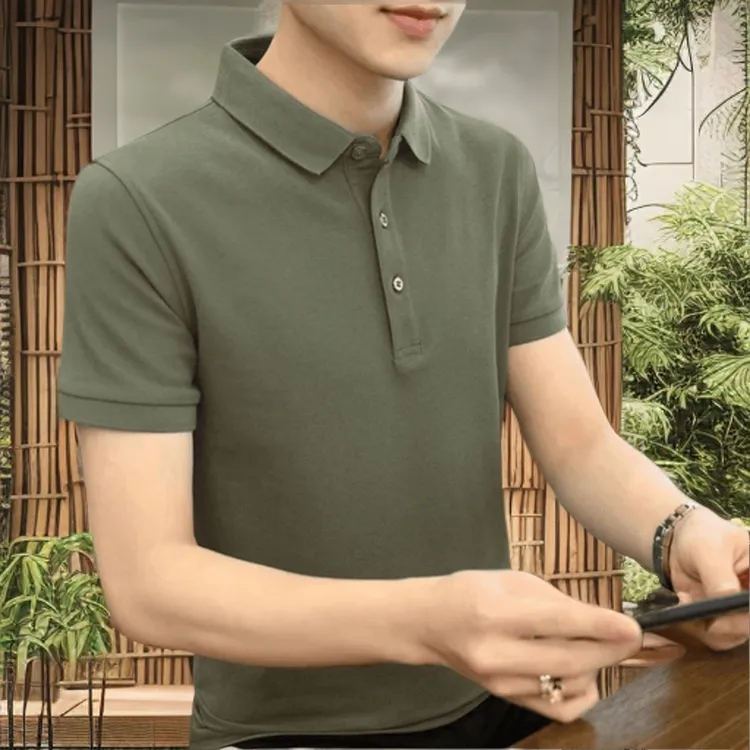 韩版高档质感男POLO衫夏季透气纯色运动翻领休闲简约百搭短袖半袖