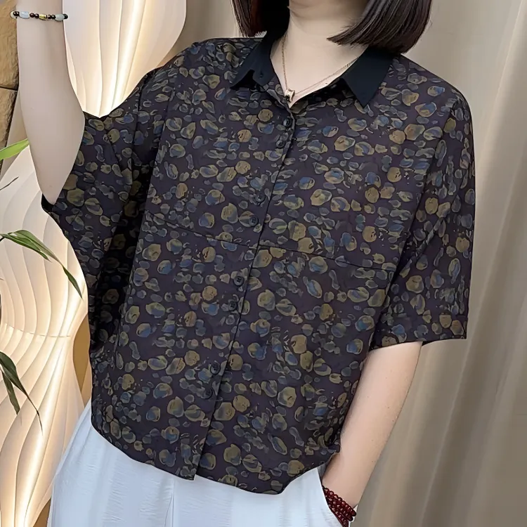 《专柜品质》夏季时尚显瘦碎花上衣妈妈装短袖休闲女装时尚宽松版
