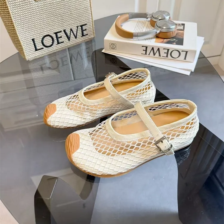 欧洲站2025夏季新款网面镂空一字带单鞋软底舒适透气芭蕾舞鞋女鞋