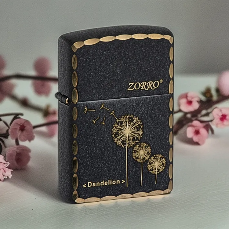 ZORRO黑砂四叶草蒲公英黄铜打火机经典砂轮高档防风送男友七夕