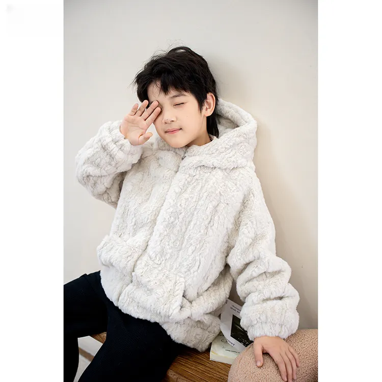 儿童保暖休闲风极简风冬季家居服套装连帽睡衣中大童女童男童宝宝