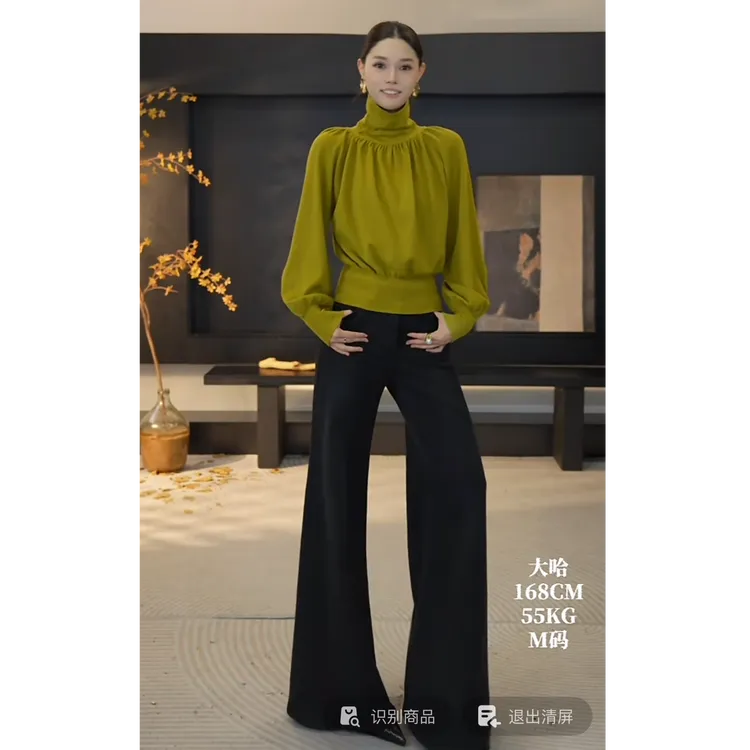 DENGDAHA「怦然心动」法式风 灯笼袖褶皱针织衫上衣HBZX918441